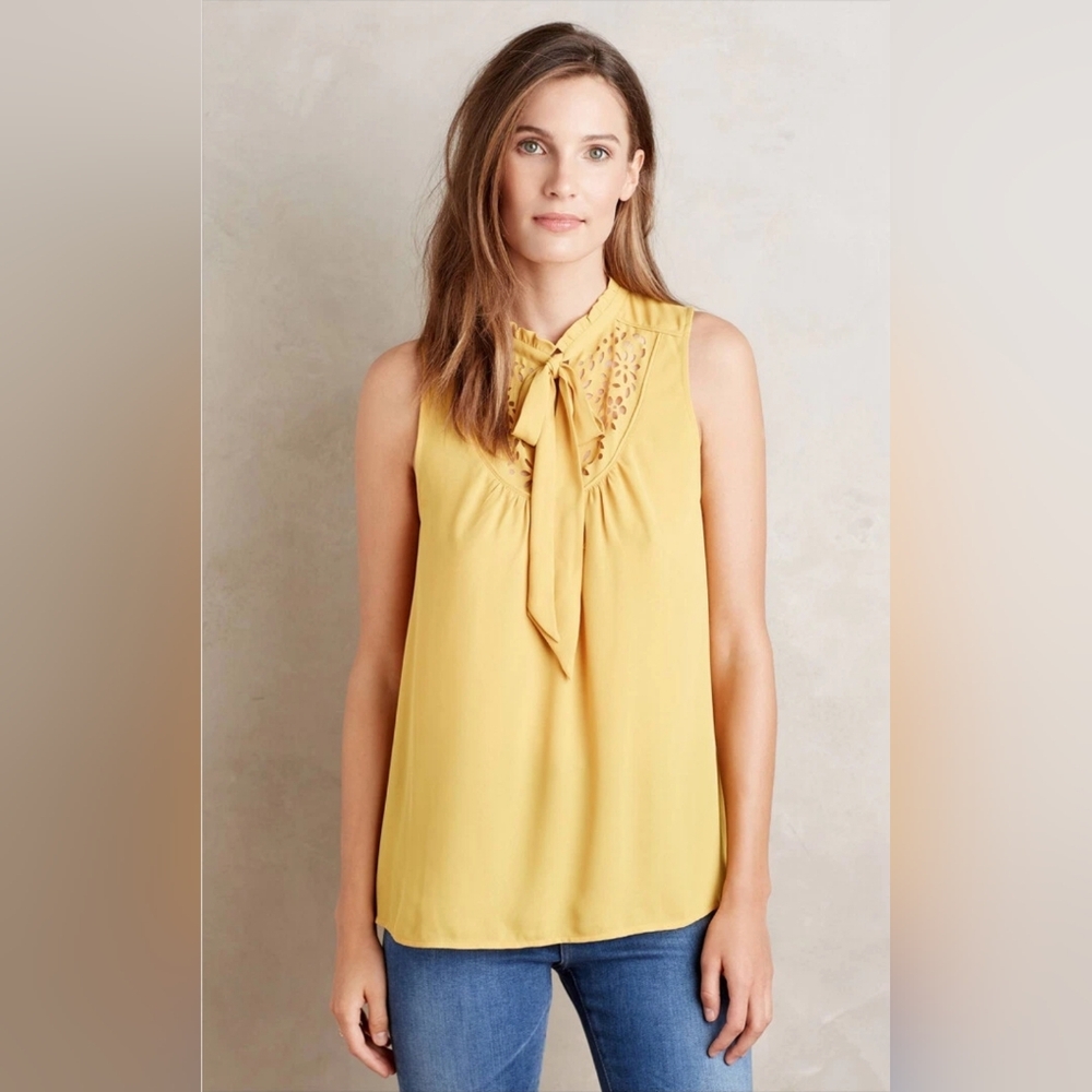 Anthropologie Luca Tie-Neck Blouse by Maeve - Sz M (Yellow)